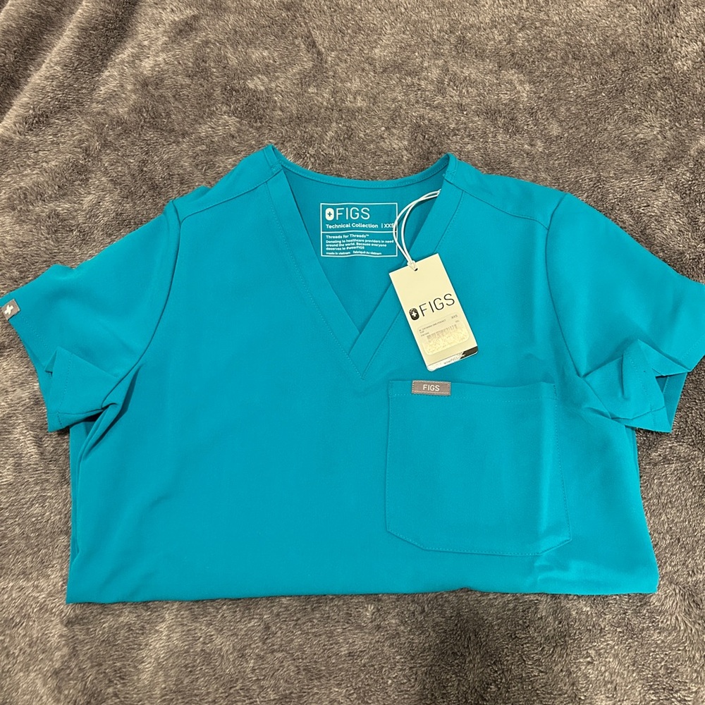 Figs Catarina Teal Scrub Top - XXS